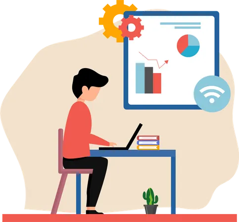 Homme travaillant sur l'analyse des données  Illustration