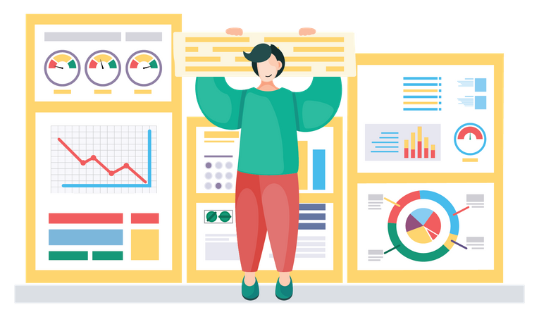 Homme travaillant sur la présentation de l'analyse des données  Illustration