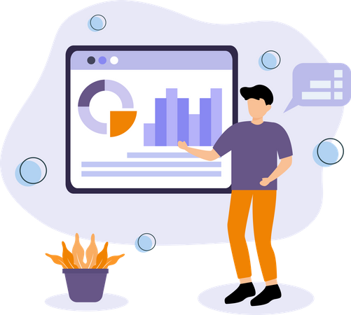 Homme travaillant sur l'analyse des affaires  Illustration