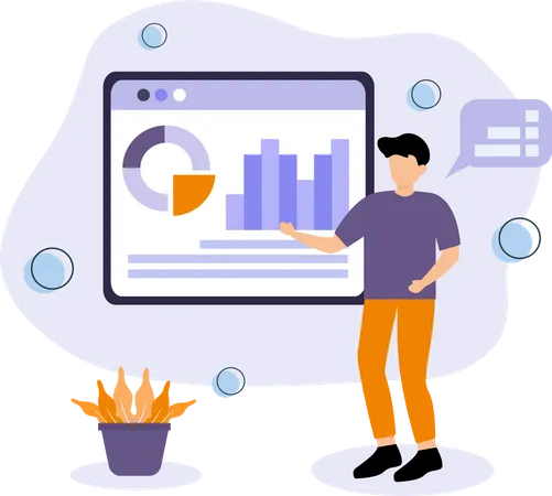 Homme travaillant sur l'analyse des affaires  Illustration