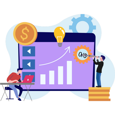 Homme travaillant sur l’analyse financière  Illustration