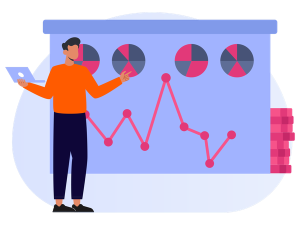 Homme travaillant sur l'analyse financière  Illustration