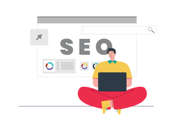 Homme travaillant sur l’analyse SEO  Illustration