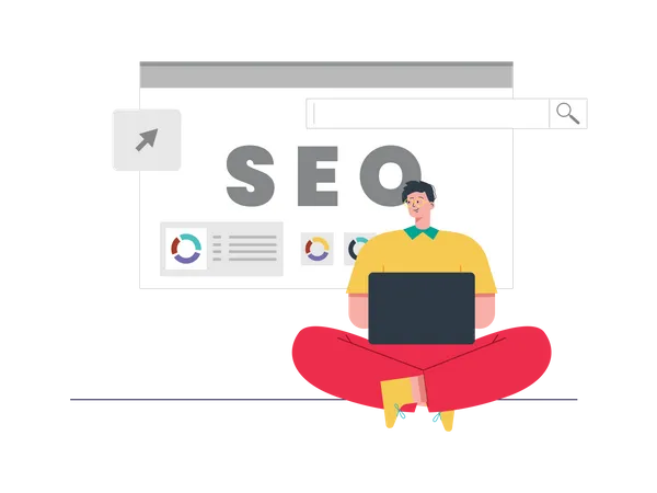 Homme travaillant sur l’analyse SEO  Illustration