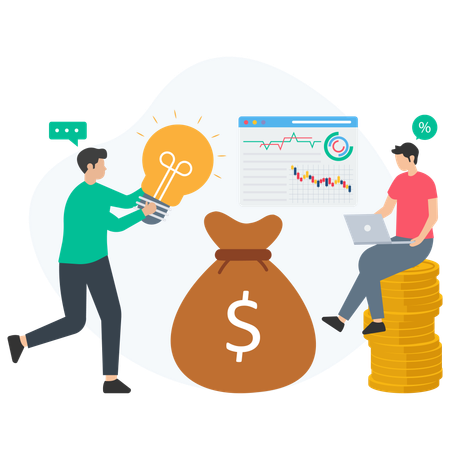 Homme travaillant sur le budget de l'entreprise  Illustration