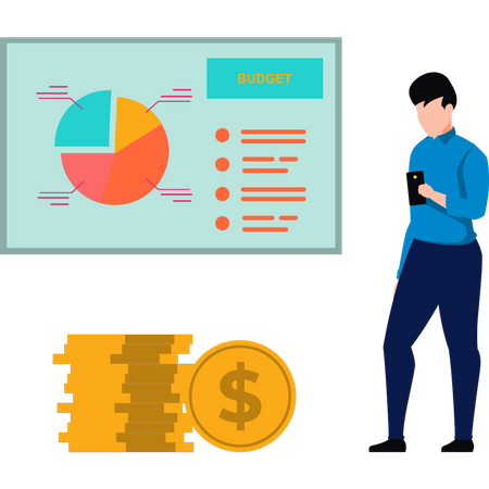 Homme travaillant sur le budget de l'entreprise  Illustration