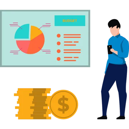 Homme travaillant sur le budget de l'entreprise  Illustration