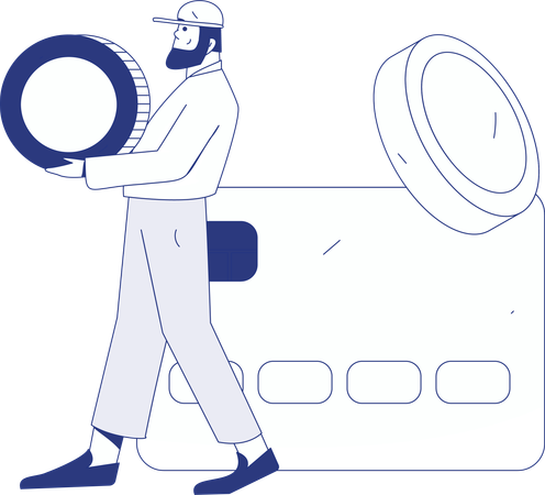 Homme travaillant sur le budget financier et le paiement  Illustration