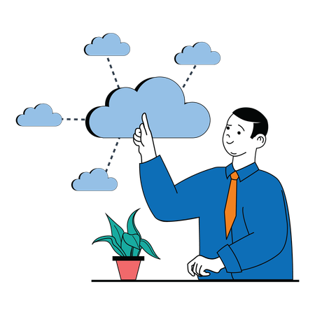 Homme travaillant sur le cloud computing  Illustration