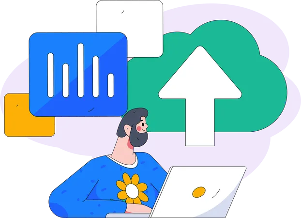 Homme travaillant sur le cloud computing  Illustration