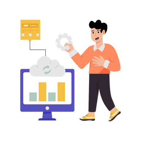 Homme travaillant sur le cloud computing  Illustration