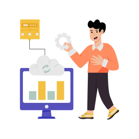 Homme travaillant sur le cloud computing  Illustration