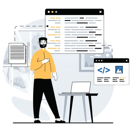 Homme travaillant sur le développement de logiciels  Illustration