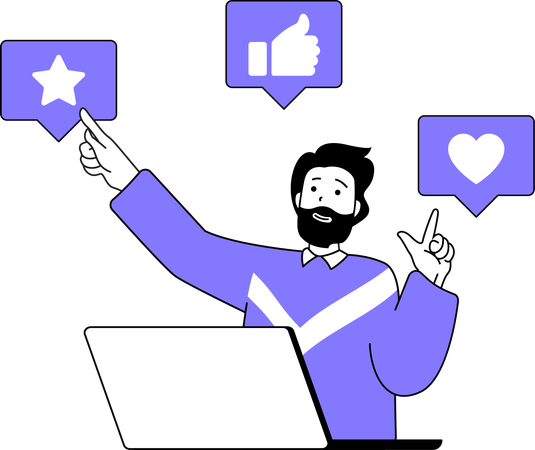 Homme travaillant sur le marketing des médias sociaux  Illustration