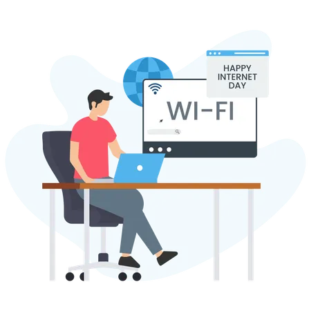 Homme travaillant sur un signal wifi  Illustration