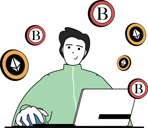 Homme travaillant sur le trading de crypto  Illustration