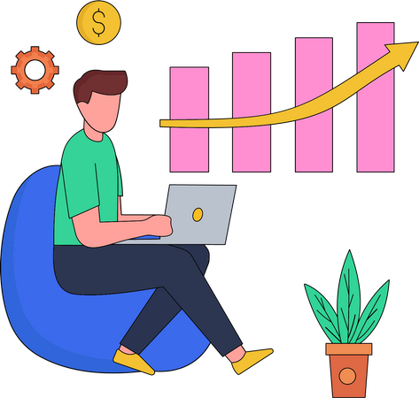 Homme travaillant sur les statistiques financières  Illustration