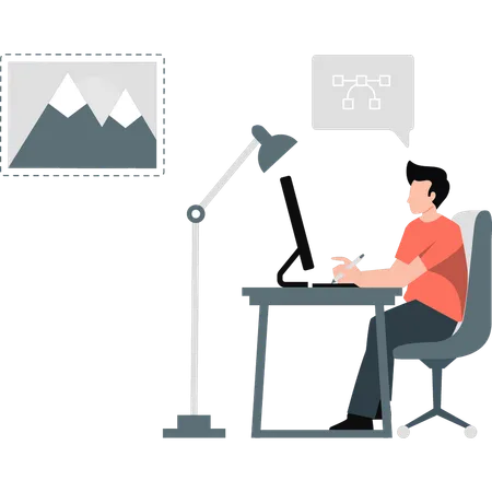 Homme travaillant sur un moniteur  Illustration