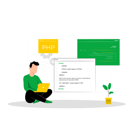 Homme travaillant sur du code PHP  Illustration