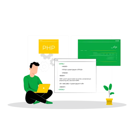 Homme travaillant sur du code PHP  Illustration