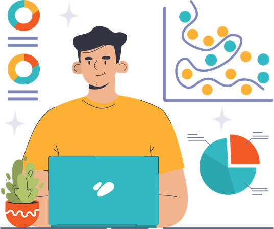 Homme travaillant sur l’analyse de réseau  Illustration