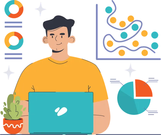 Homme travaillant sur l’analyse de réseau  Illustration