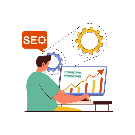 Homme travaillant sur l'analyse SEO  Illustration