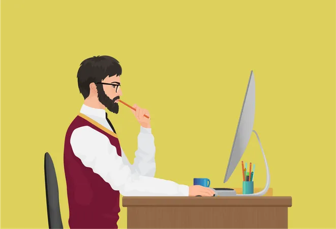 Homme travaillant sur un bureau  Illustration