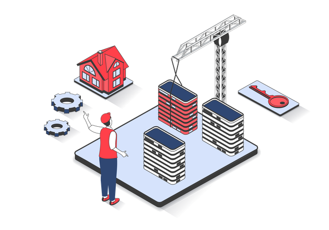 Homme travaillant sur un chantier de construction  Illustration