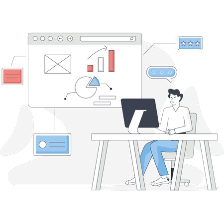 Homme travaillant sur un graphique à secteurs  Illustration