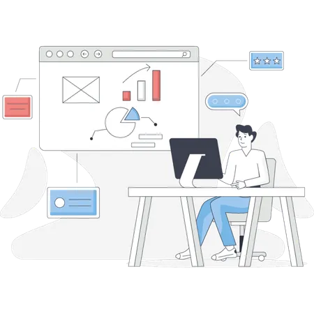Homme travaillant sur un graphique à secteurs  Illustration