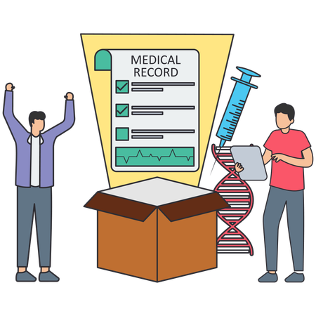 Homme travaillant sur un document médical  Illustration