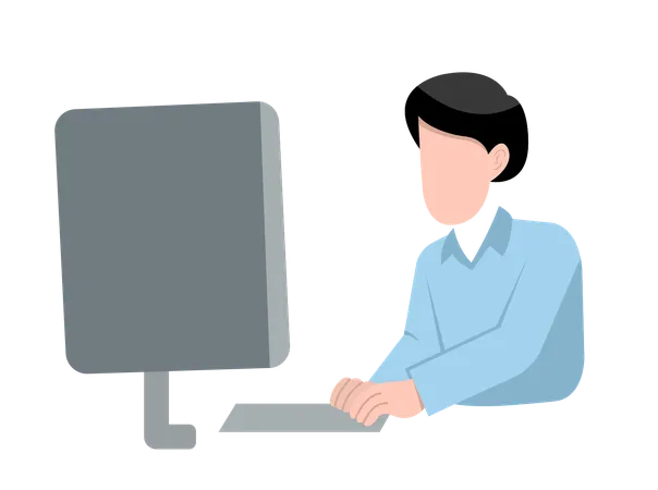 Homme travaillant sur ordinateur au bureau  Illustration