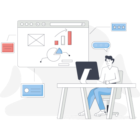 Homme travaillant sur un ordinateur portable  Illustration