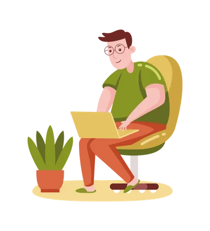 Homme travaillant sur un ordinateur portable  Illustration