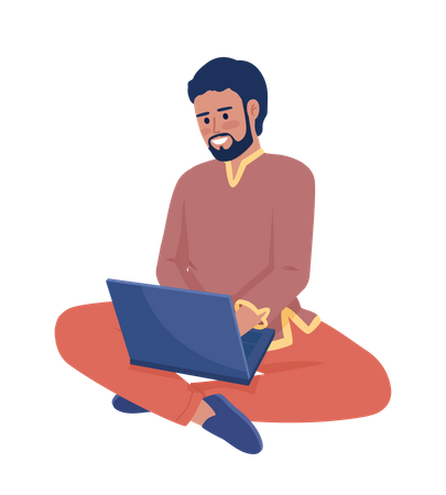 Homme travaillant sur un ordinateur portable  Illustration