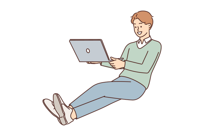 Homme travaillant sur un ordinateur portable  Illustration