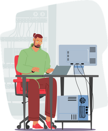 Homme travaillant sur un ordinateur portable  Illustration