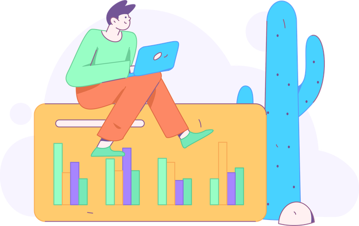 Homme travaillant sur un ordinateur portable pour l'analyse commerciale  Illustration