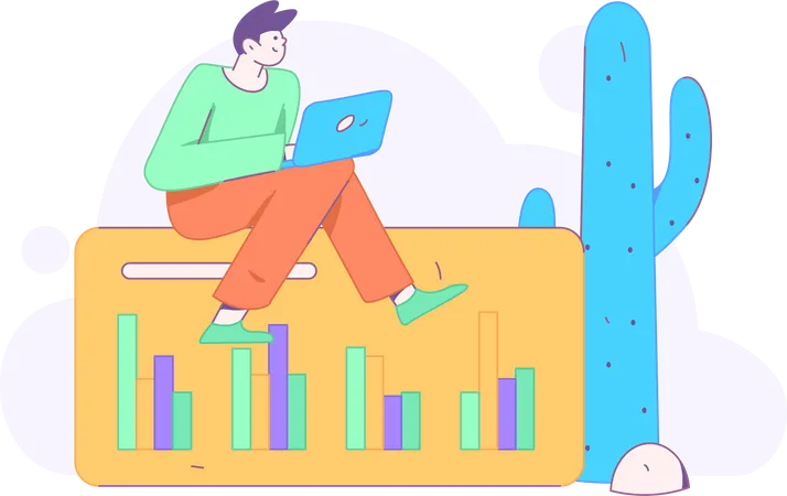 Homme travaillant sur un ordinateur portable pour l'analyse commerciale  Illustration