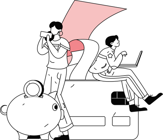 Homme travaillant sur un ordinateur portable tout en effectuant un paiement par carte de crédit  Illustration