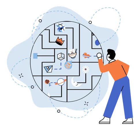 Un homme travaillant sur un puzzle d'idées  Illustration