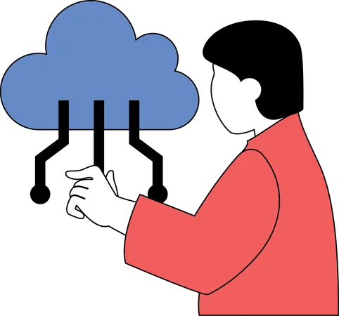 Homme travaillant sur le réseau cloud  Illustration