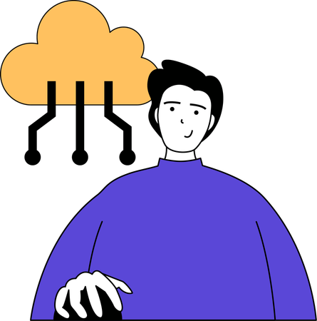 Homme travaillant sur le réseau cloud  Illustration