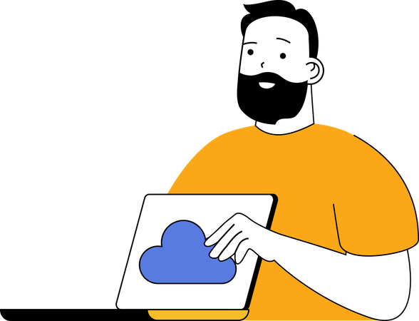 Homme travaillant sur le réseau cloud mondial  Illustration