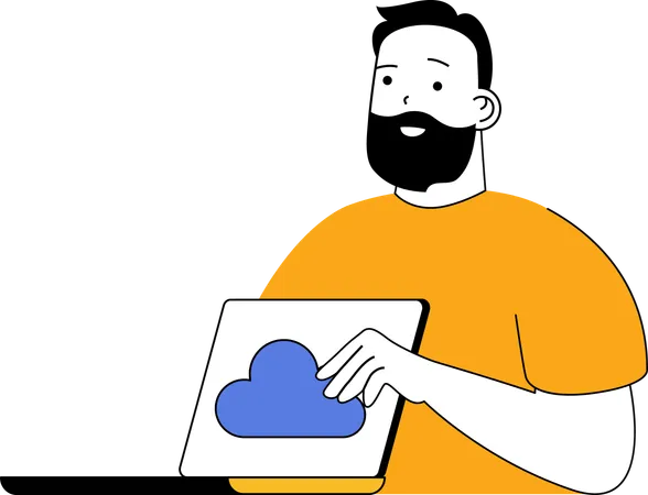 Homme travaillant sur le réseau cloud mondial  Illustration