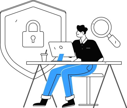 Homme travaillant sur un service de cybersécurité  Illustration