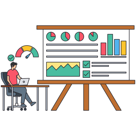 Homme travaillant sur l'analyse commerciale  Illustration