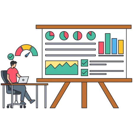 Homme travaillant sur l'analyse commerciale  Illustration