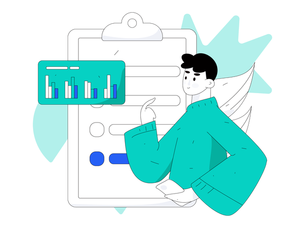 Homme travaillant sur l'analyse commerciale  Illustration